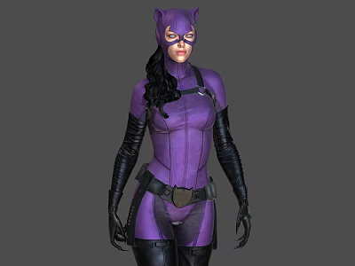 Cat Inspired Female Character in Purple Bodysuit With Cat Ear Mask Black Gloves And Boots 3d model