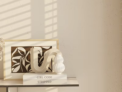 Modern Decorative Ornament Set with Framed Leaf Art U Shaped Decor and Stacked Books 3d model