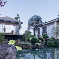 Traditional Chinese Garden Landscape With Pond Rocks Trees And Classic Architecture
