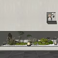 Minimalist Indoor Landscape Design With Built in Planter Stones Green Plants And Round Lights