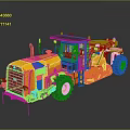 Yellow Construction Vehicle With Large Tires Black Top And Orange Warning Lights