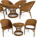 Woven Rattan Outdoor Table Set With Matching Chairs And White Cushions