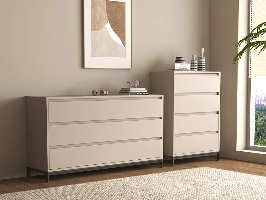 Modern Entryway And Side Cabinets With Drawer Storage Decorative Items And Potted Plant 3d model 