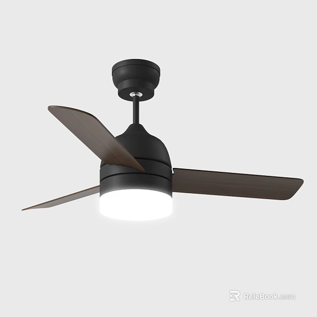 Modern Black Ceiling Fan With Wooden Blades And Integrated Light Fixture 3d model 