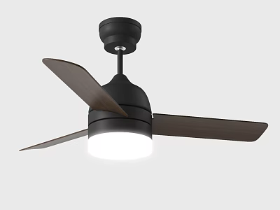 Modern Black Ceiling Fan With Wooden Blades And Integrated Light Fixture 3d model