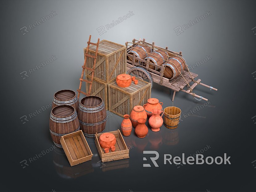 Wooden Barrel Water Barrel Old Wooden Barrel Water Barrel Pot Container Realistic model