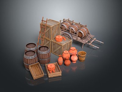 Wooden Barrel Water Barrel Old Wooden Barrel Water Barrel Pot Container Realistic model