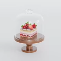 Strawberry Layer Cake with Fresh Toppings Under Glass Dome on Wooden Base