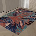 Square Area Rug With Vibrant Abstract Floral Design In Red Blue Green Tones