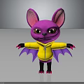 Cartoon Bat Creature Wearing Yellow Hoodie With Purple Body Large Pink Ears And Wings