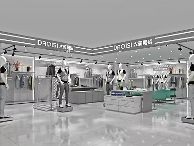 DAROISI Plus Size Men's Clothing Store Interior with Mannequins and Display Racks 3d model