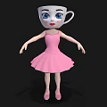 Anthropomorphic Cup Character In Pink Ballet Dress With Blue Eyes And Ballet Shoes Standing Pose