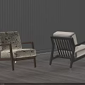 Accent Chairs with Wooden Frame Patterned Fabric Solid Cushion on Wood Floor Against White Blinds