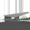 Modern Entrance Gate with Metal Canopy Structure Surrounded by Greenery and Trees