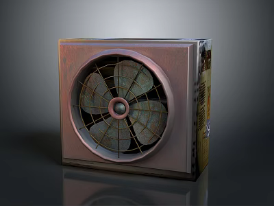 Industrial Electric Fan With Square Metal Casing And Rotating Blades For Ventilation 3d model