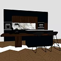 Modern Kitchen Interior With Black Brown Wooden Cabinets Marble Island And Stools