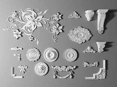 Decorative Carvings Collection With Floral Patterns Circular Motifs And Ornamental Decor Elements 3d model