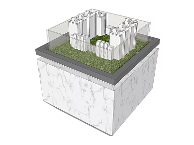 Showcase Shelf With Marble Base Transparent Glass Cover Green Lawn And Building Models 3d model