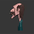 Cartoon Style Man Head With Cigar Long Beard Hair And Blue Shirt On Dark Background