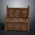 Traditional Wooden Bench With Carved Backrest Spherical Armrests And Storage Compartment