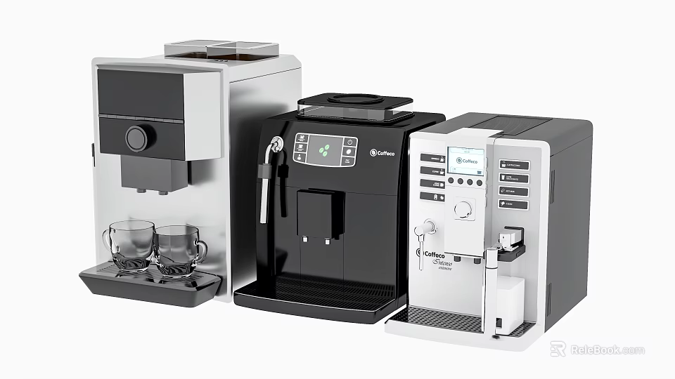 Modern Coffee Machines In Various Styles As Essential Kitchen Appliances For Home Use 3d model 