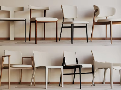 Modern Single Chairs With Various Designs Wooden And Metal Legs Upholstered Seats 3d model