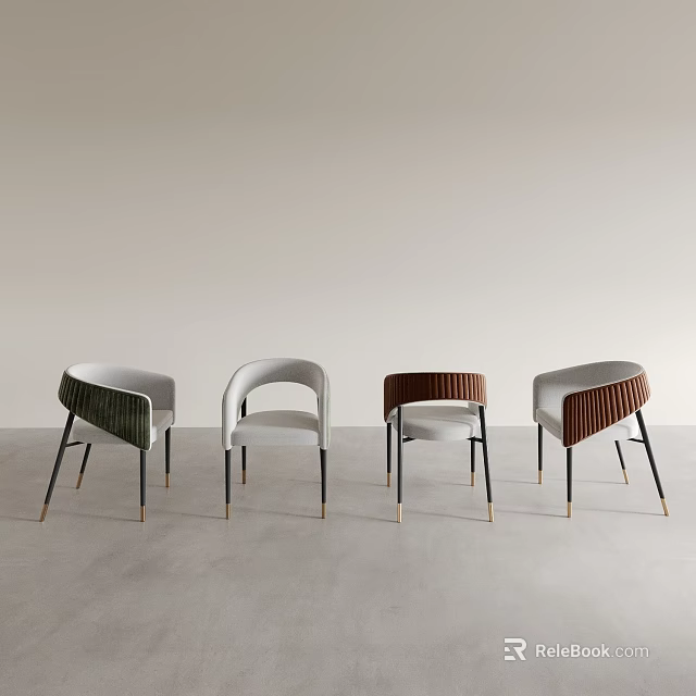 Modern Upholstered Dining Chairs With Velvet Fabric And Colorful Metal Leg Designs 3d model 