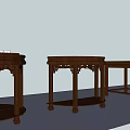 Dark Wooden Dining Tables Featuring Rectangular And Round Designs With Lower Shelf And Top Items 3d model