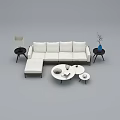 White Sectional Sofa with Black Side Tables Table Lamp Vase and Coffee Tables 3d model