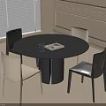 Modern Black Round Table and Chairs Set with White Black Seats Glass and Magazine