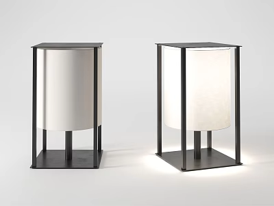 Modern Table Lamps With Black Metal Frame And White Fabric Shade Contemporary Geometric Design 3d model