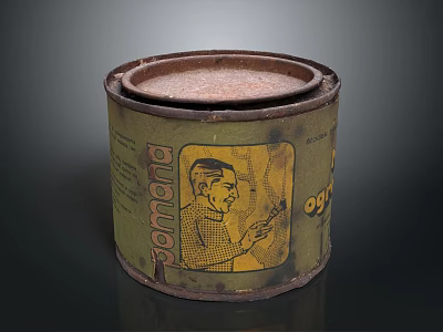 Vintage Metal Can With Yellow Label And Man Illustration For Household Use 3d model