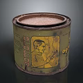 Vintage Metal Can With Yellow Label And Man Illustration For Household Use