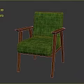 Comfortable Modern Single Sofa With Green Fabric Upholstery And Wooden Armrests