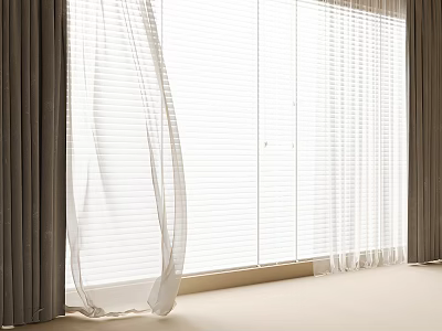 Bright Window Interior With White Sheer Curtains Dark Drapes And Blinds 3d model