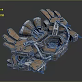 Futuristic Mechanical Structure With Multiple Arms Green Glowing Elements Hexagonal Core And Metallic Panels