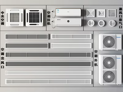 Air Conditioner Air Vents Display With Central Units And Outdoor Compressor Units 3d model