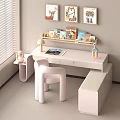 Pink Desk Interior With White Chair Lamp Open Book Wall Shelf And Window Blinds