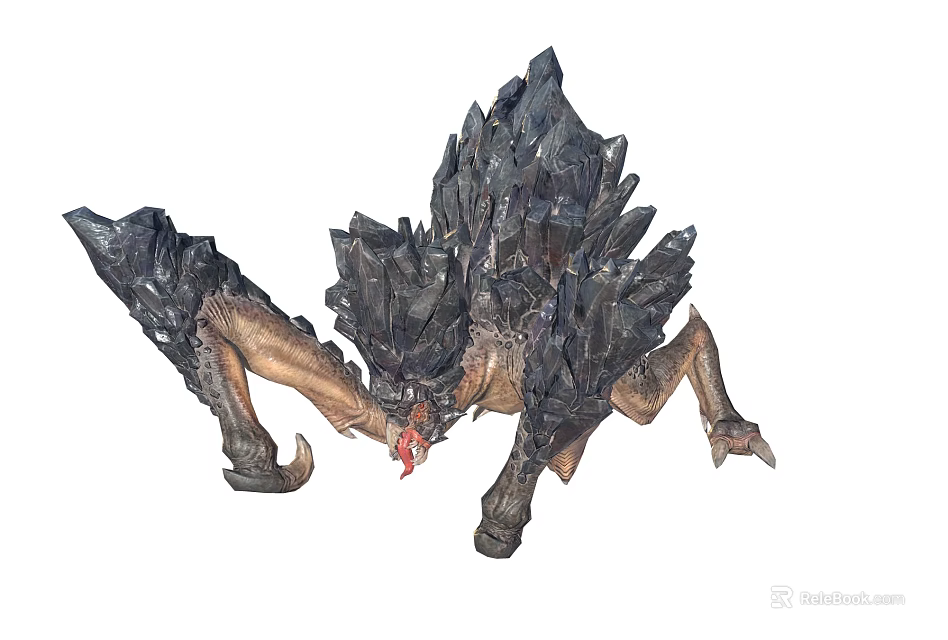 Mythical Monster With Black Rocky Armor Wings Sharp Claws And Red Head Details 3d model