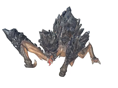 Mythical Monster With Black Rocky Armor Wings Sharp Claws And Red Head Details 3d model