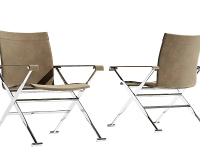 Modern Minimalist Leisure Chairs With Chrome Frame Brown Upholstery For Indoor Outdoor Use 3d model