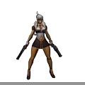 Action Game Character With White Hair Dual Pistols And Brown White Outfit