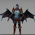 Blue Skinned Mythical Character With Horns Red Gold Armor And Blue Wings