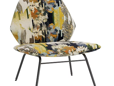 Stylish Modern Accent Chair With Colorful Floral Pattern Upholstery And Black Metal Legs 3d model