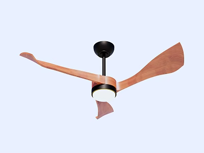 Modern Air Conditioning Fan With Wooden Blades Black Base And Light 3d model
