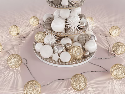 Decorative Lights with White Gold Spherical Balls and Layered String Ornament Design 3d model