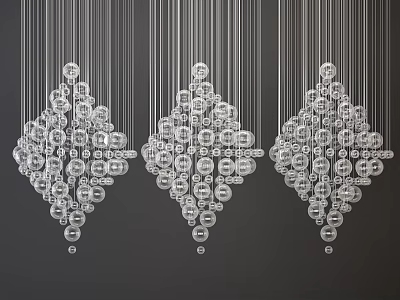 Crystal Chandeliers With Transparent Crystal Balls Symmetrical Geometric Hanging Silver Wires Design 3d model