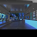 Modern Bar Interior Design With Blue Lighting And Comfortable Seating Area 3d model