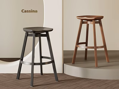 Cassina Modern Bar Stools With Black Metal And Wooden Designs In Interior 3d model