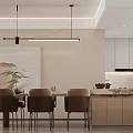 Modern Dining Living Room Interior With Dining Table Chairs Pendant Light And Decorative Painting